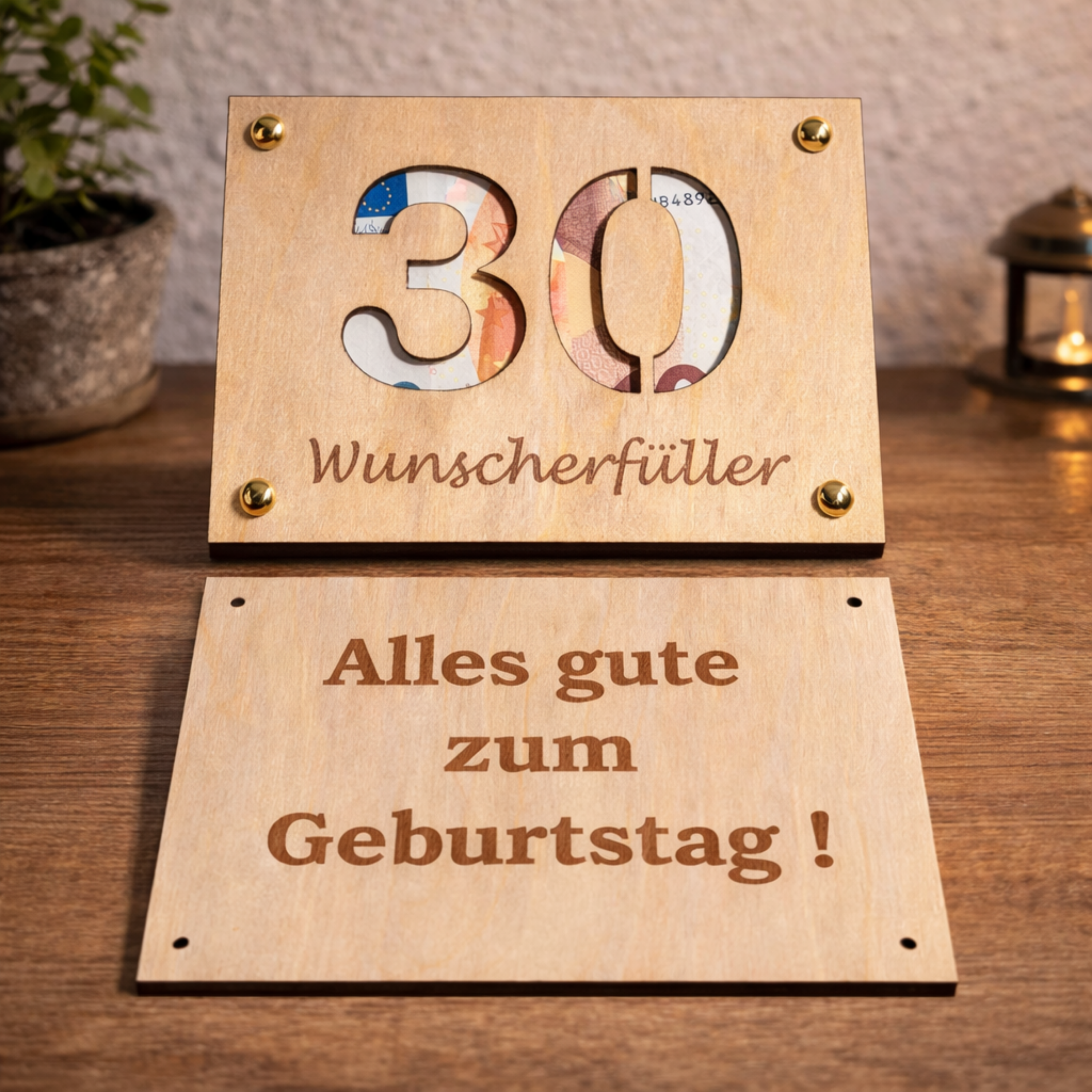 Geldgeschenk aus Holz personalisiert mit Jahreszahl – Wunscherfüller Geschenk für Geburtstag & Jubiläum
