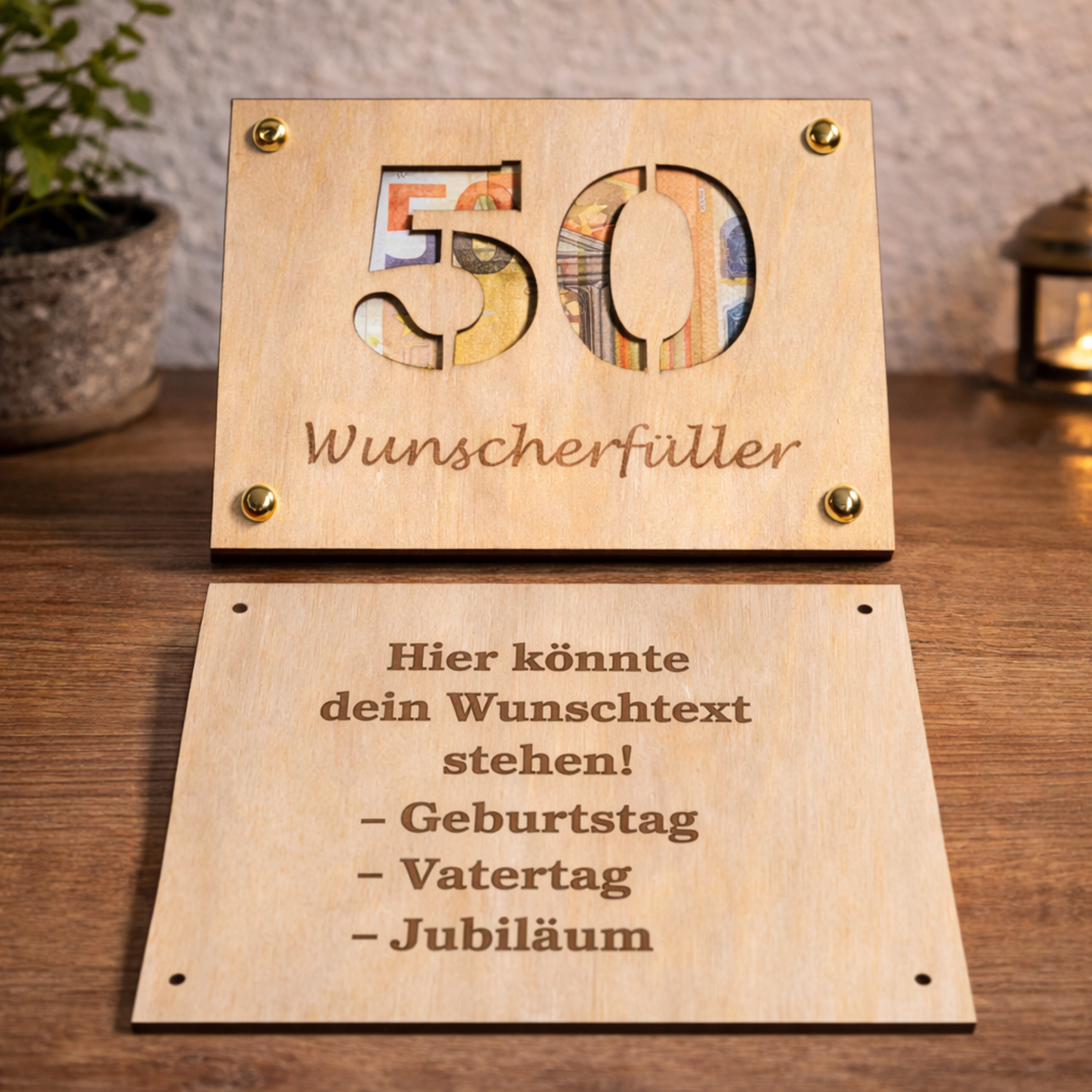 Geldgeschenk aus Holz personalisiert mit Jahreszahl – Wunscherfüller Geschenk für Geburtstag & Jubiläum
