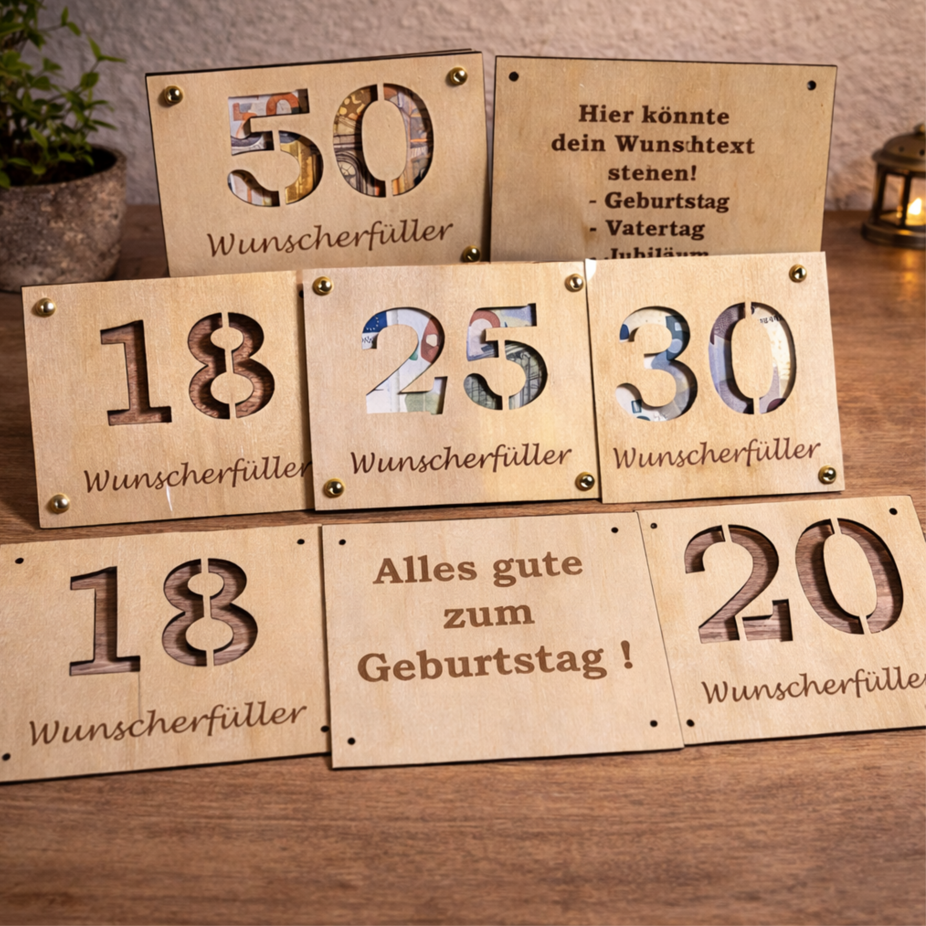 Geldgeschenk aus Holz personalisiert mit Jahreszahl – Wunscherfüller Geschenk für Geburtstag & Jubiläum
