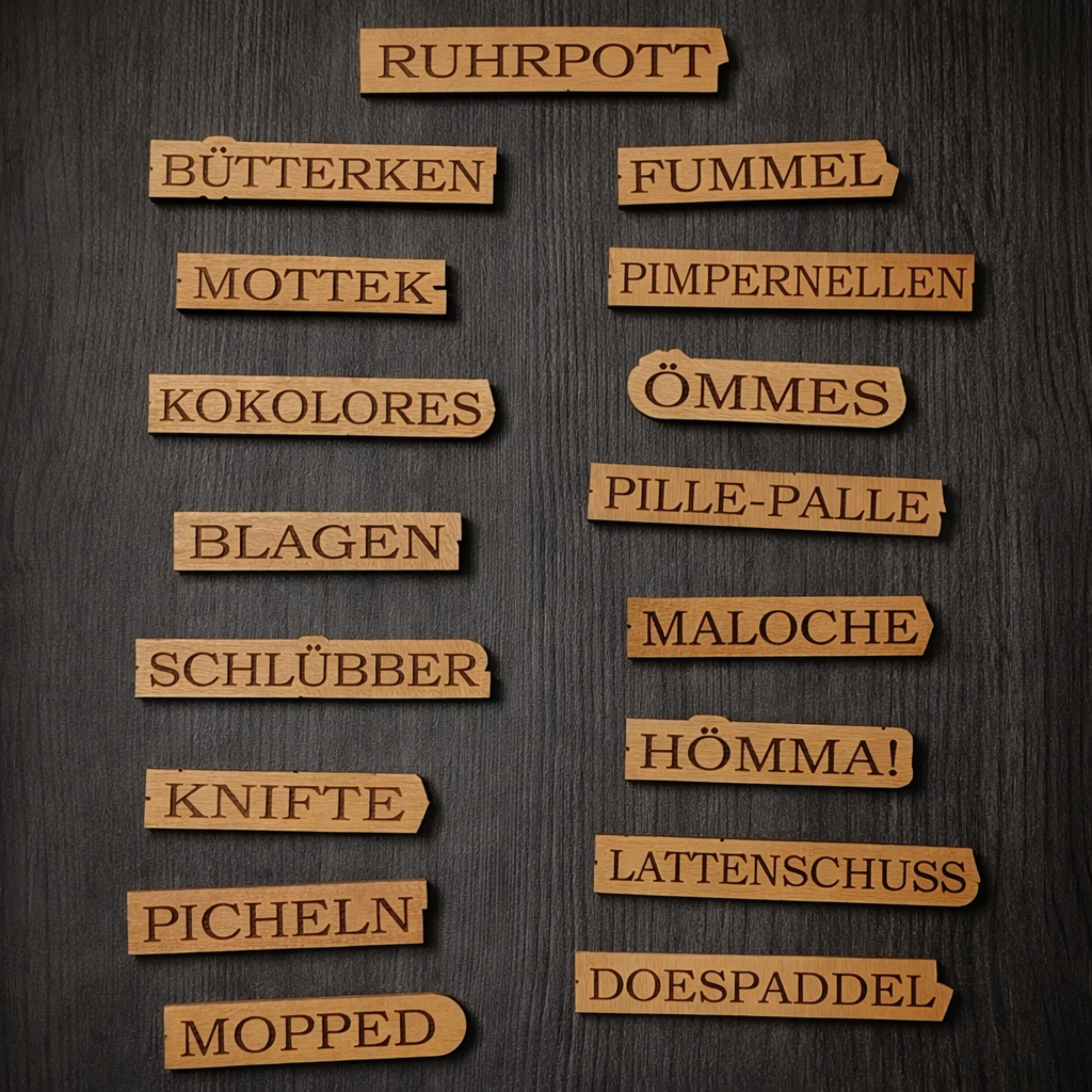 Ruhrpott Kühlschrankmagnet aus Holz – Dialekt Wörter für echte Kumpel