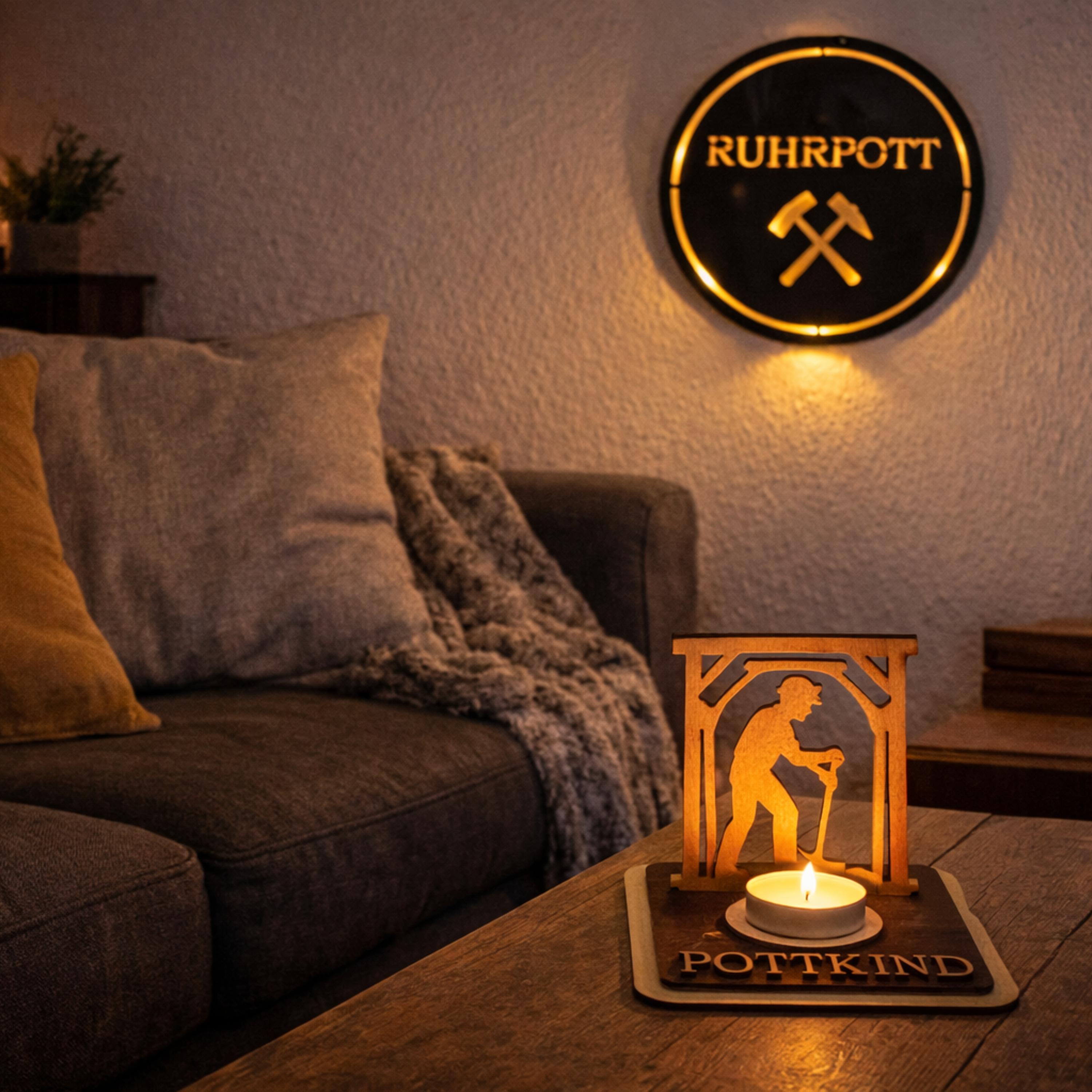 Teelichthalter Bergmann aus Holz – Ruhrgebiet Geschenk für Kumpel – Malocher Bergbau Deko personalisiert