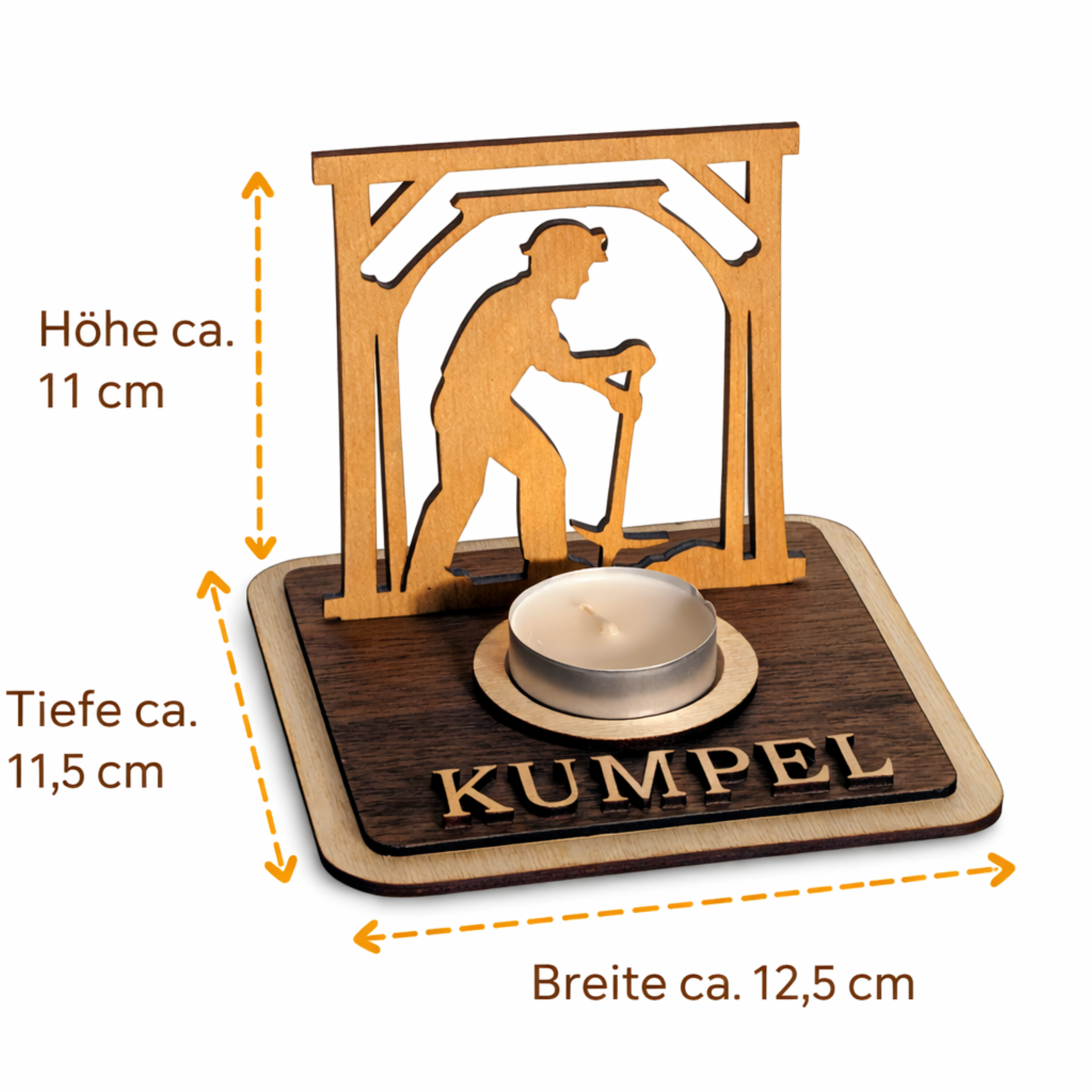 Teelichthalter Bergmann aus Holz – Ruhrgebiet Geschenk für Kumpel – Malocher Bergbau Deko personalisiert