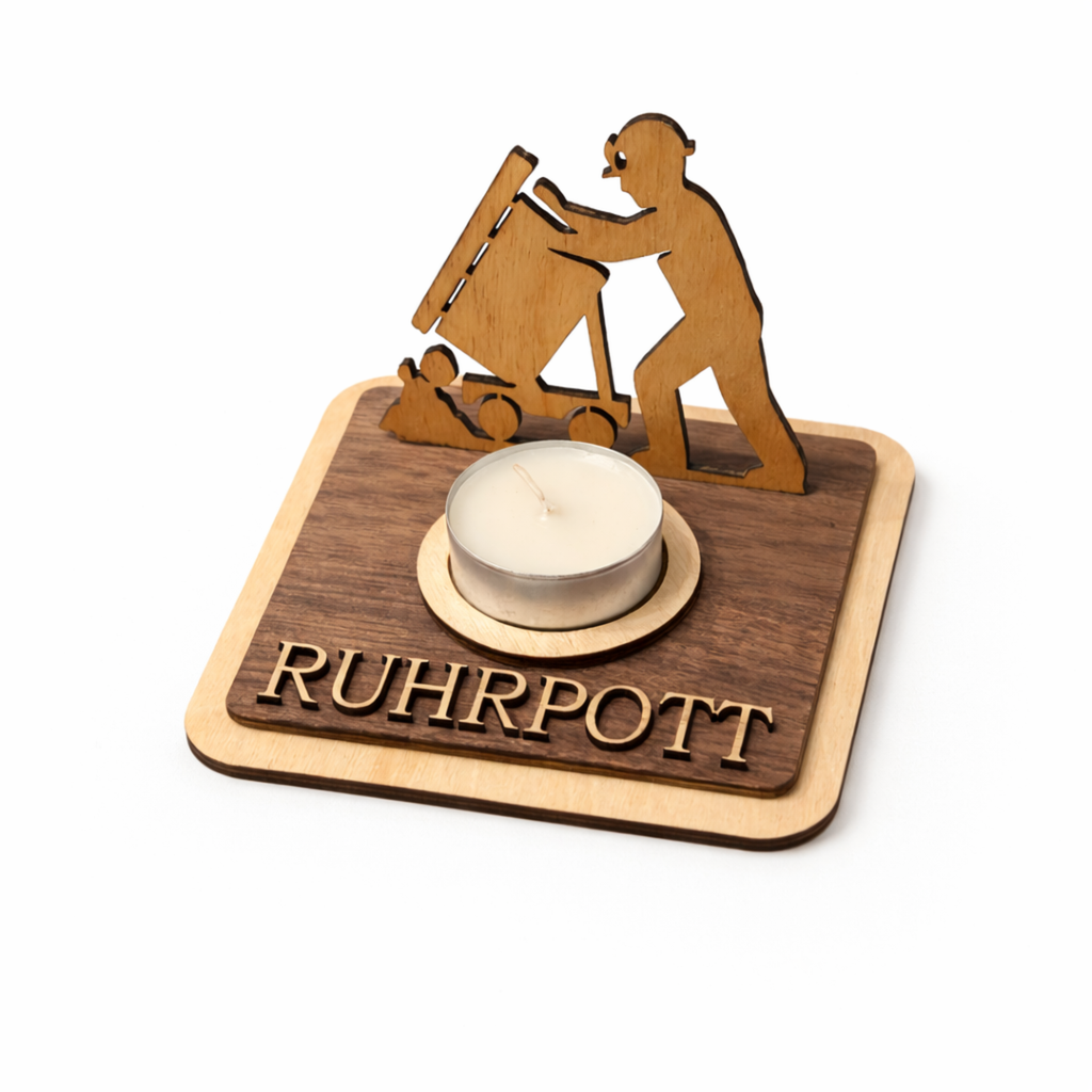 Teelichthalter Bergmann aus Holz personalisiert – Ruhrpott Geschenk für Kumpel & Malocher – Bergbau Deko mit Wunschname