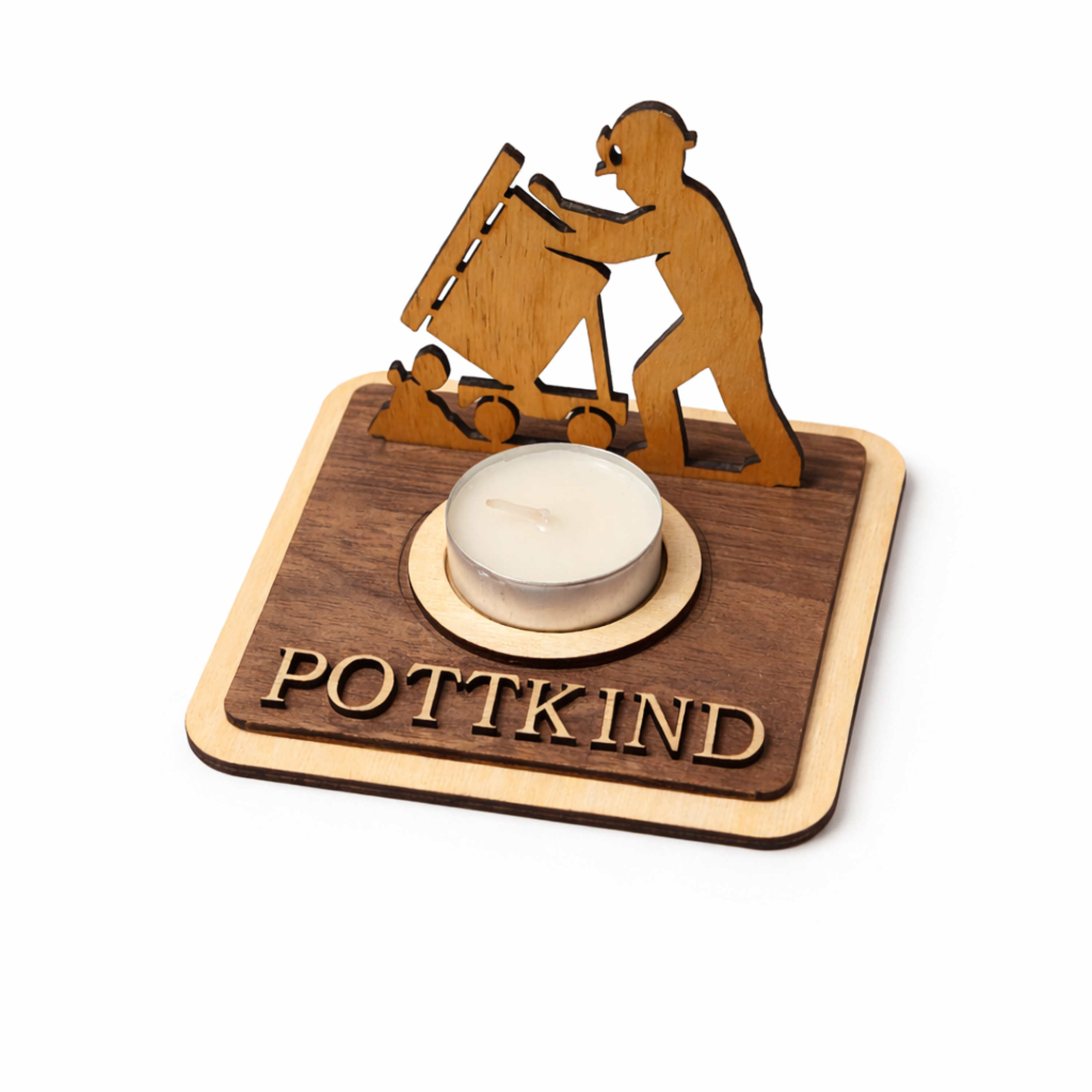 Teelichthalter Bergmann aus Holz personalisiert – Ruhrpott Geschenk für Kumpel & Malocher – Bergbau Deko mit Wunschname