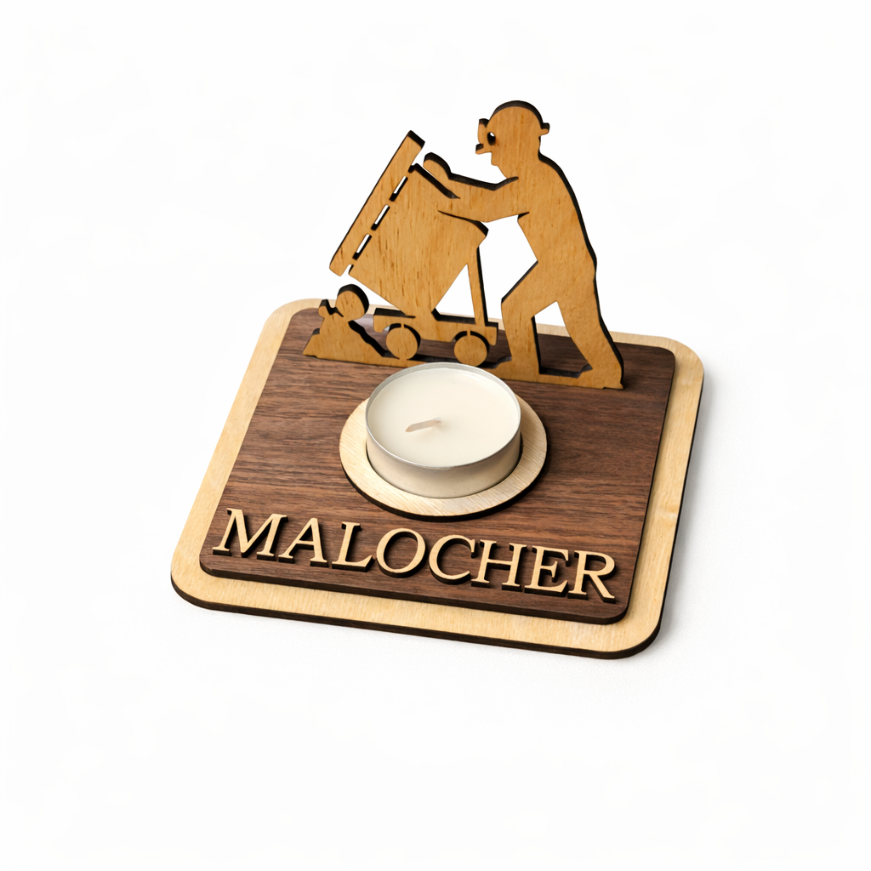Teelichthalter Bergmann aus Holz personalisiert – Ruhrpott Geschenk für Kumpel & Malocher – Bergbau Deko mit Wunschname