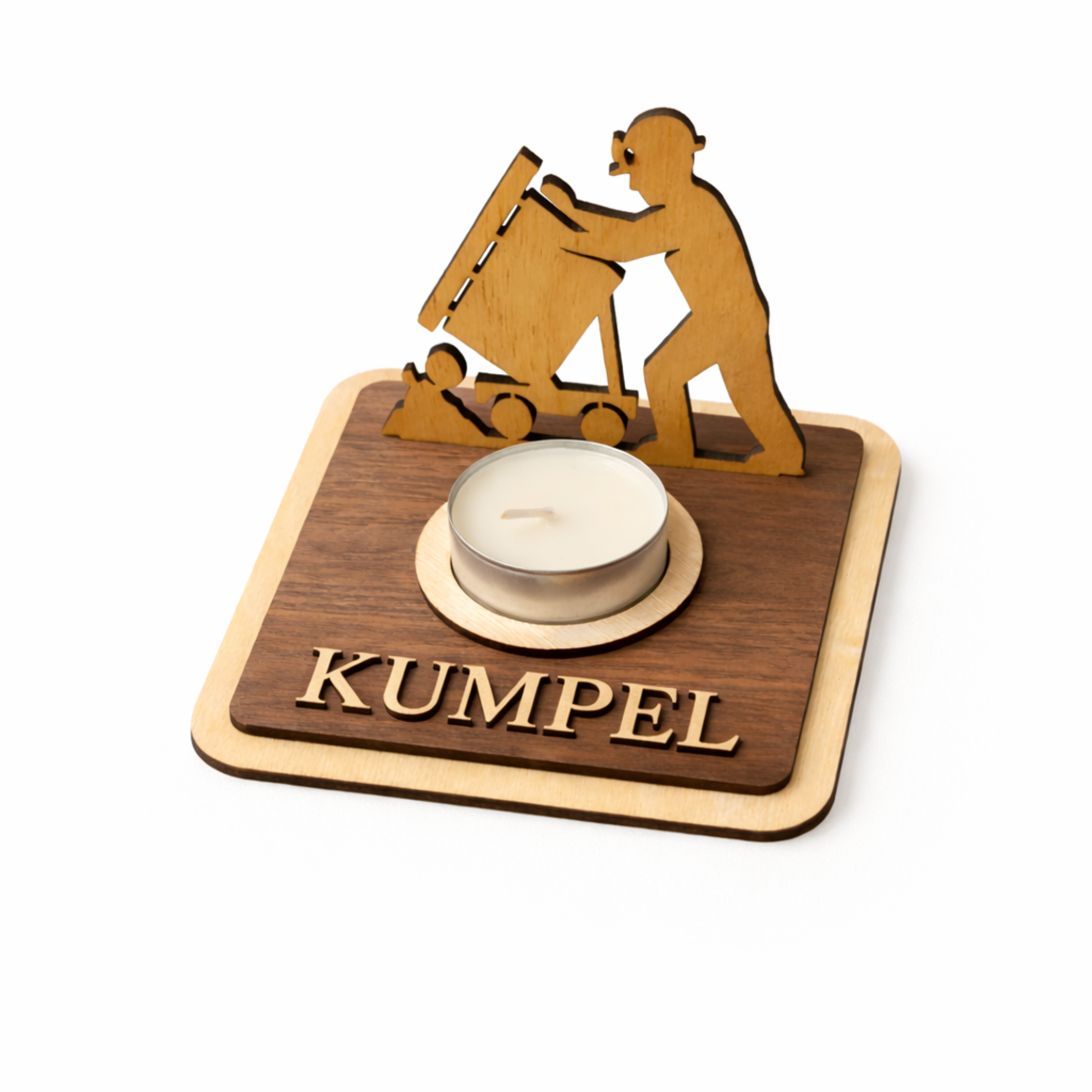 Teelichthalter Bergmann aus Holz personalisiert – Ruhrpott Geschenk für Kumpel & Malocher – Bergbau Deko mit Wunschname