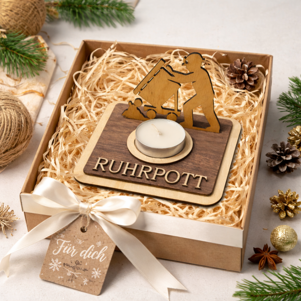 Teelichthalter Bergmann aus Holz personalisiert – Ruhrpott Geschenk für Kumpel & Malocher – Bergbau Deko mit Wunschname