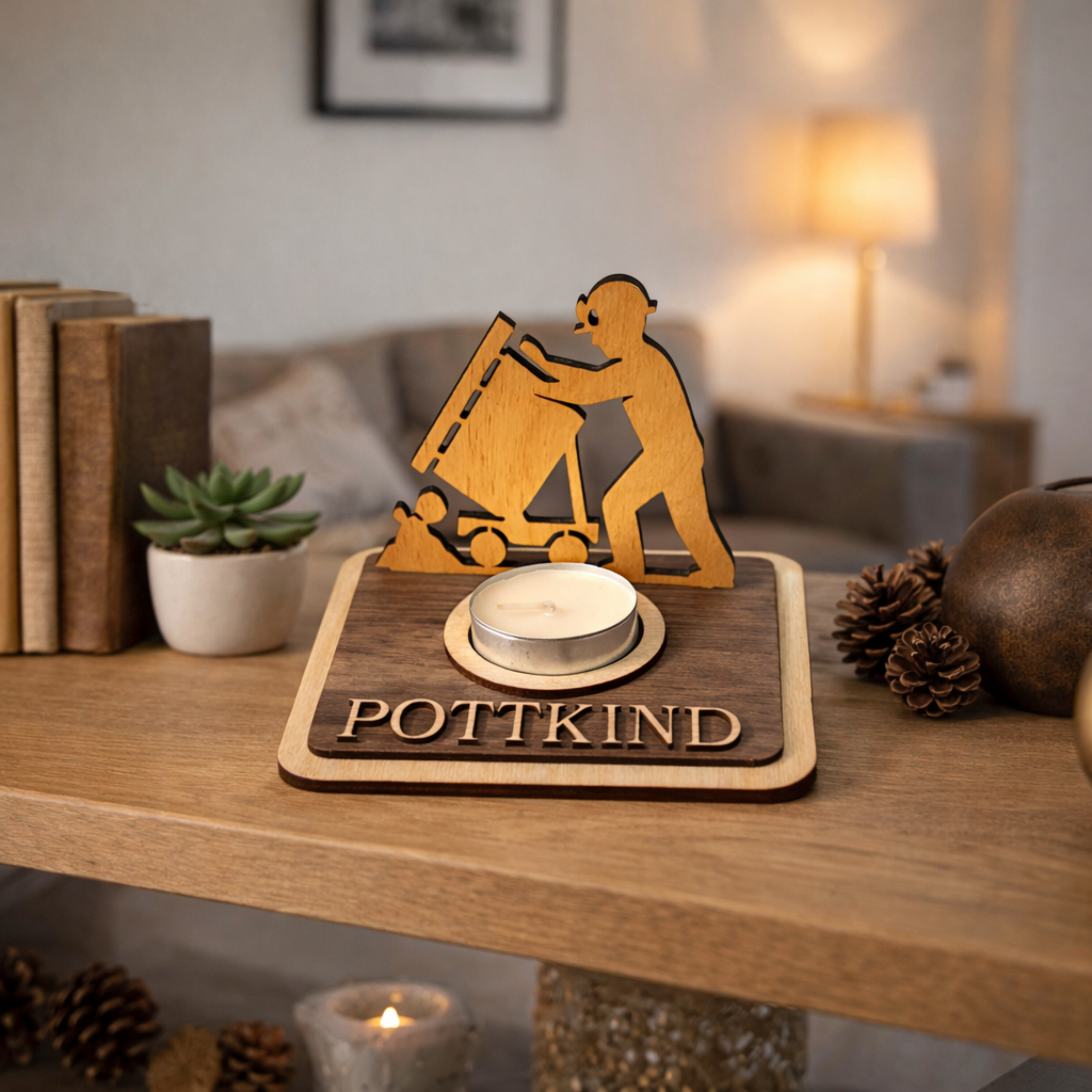 Teelichthalter Bergmann aus Holz personalisiert – Ruhrpott Geschenk für Kumpel & Malocher – Bergbau Deko mit Wunschname