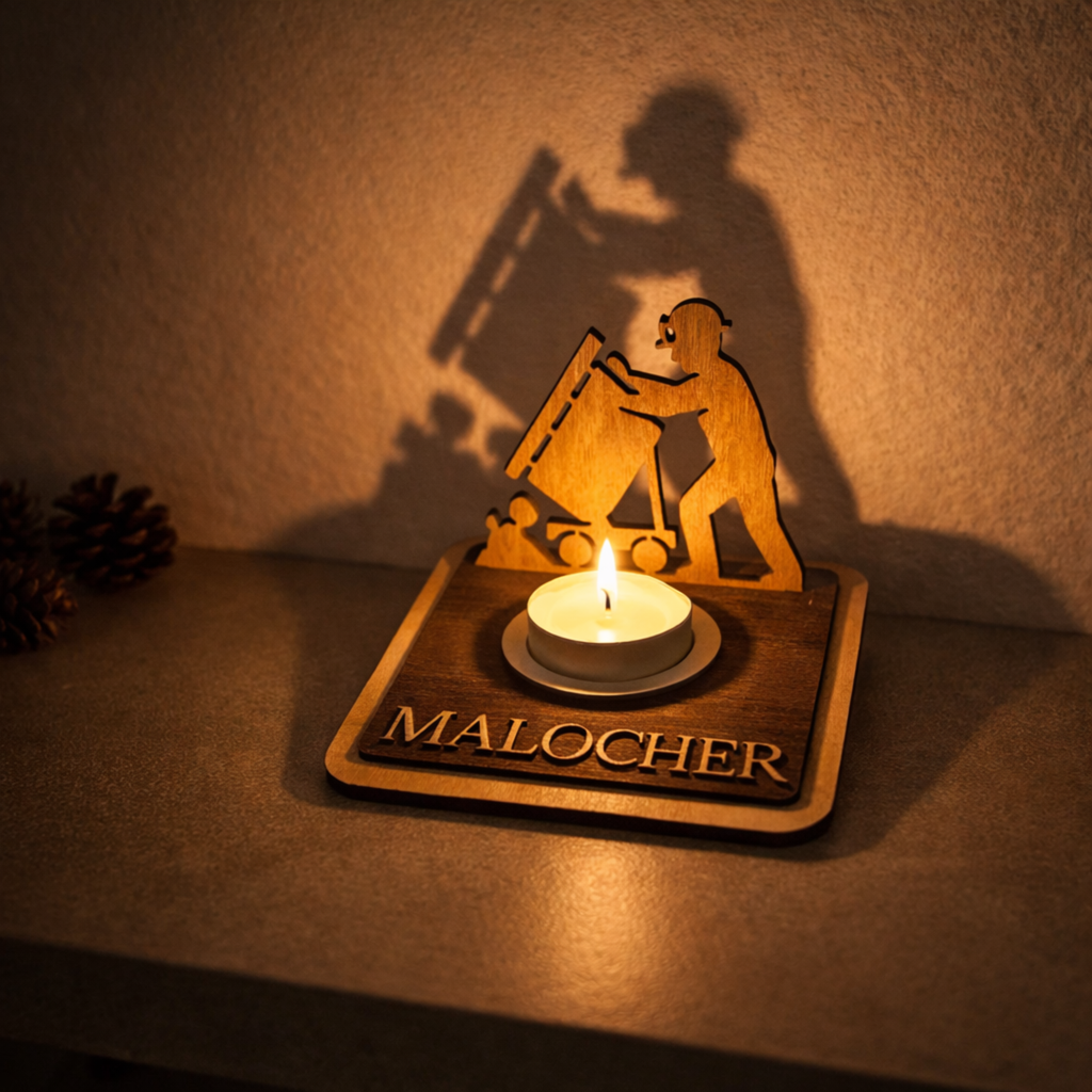Teelichthalter Bergmann aus Holz personalisiert – Ruhrpott Geschenk für Kumpel & Malocher – Bergbau Deko mit Wunschname
