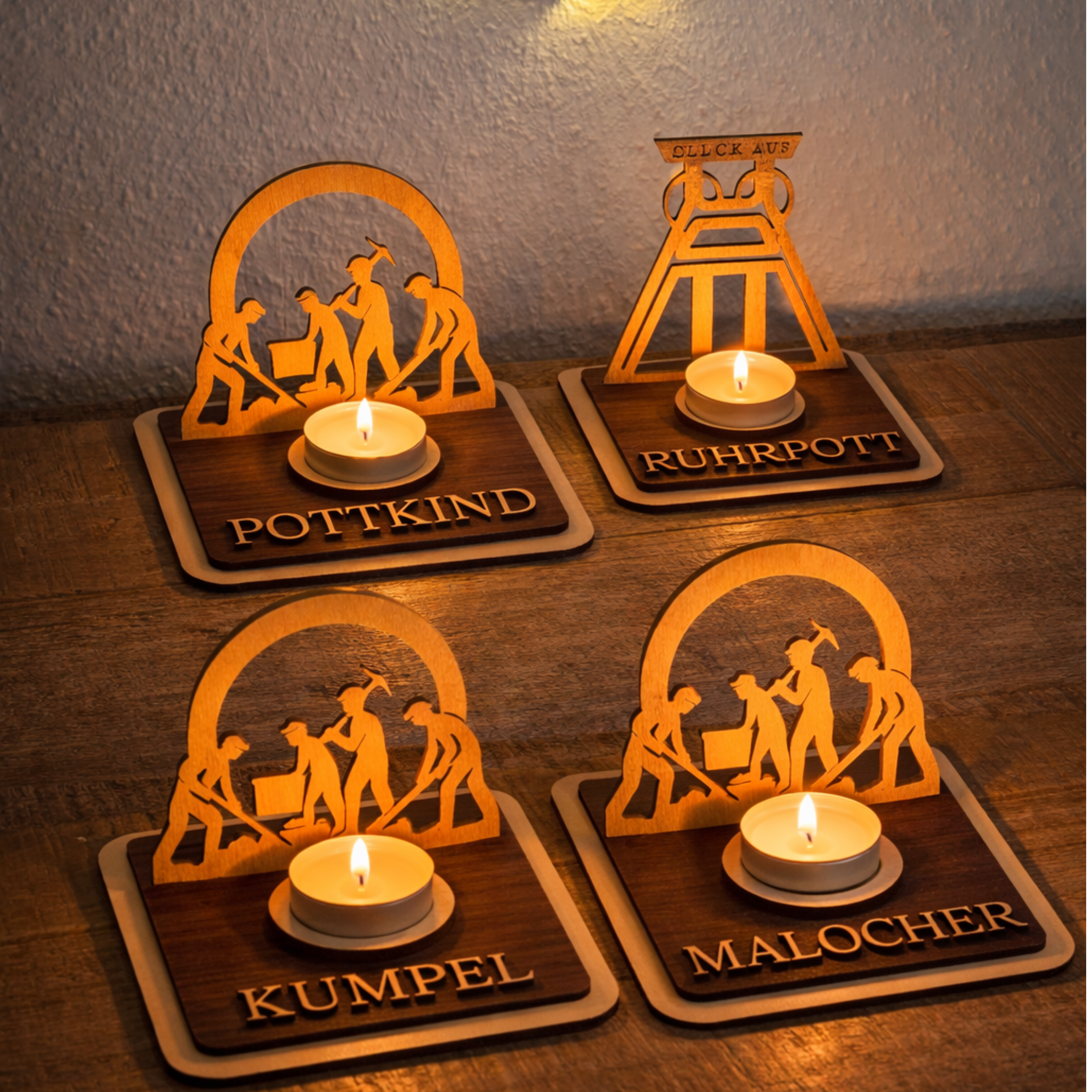 Personalisierter Teelichthalter Bergbau Lore aus Holz – Ruhrpott Geschenk für Kumpel & Malocher