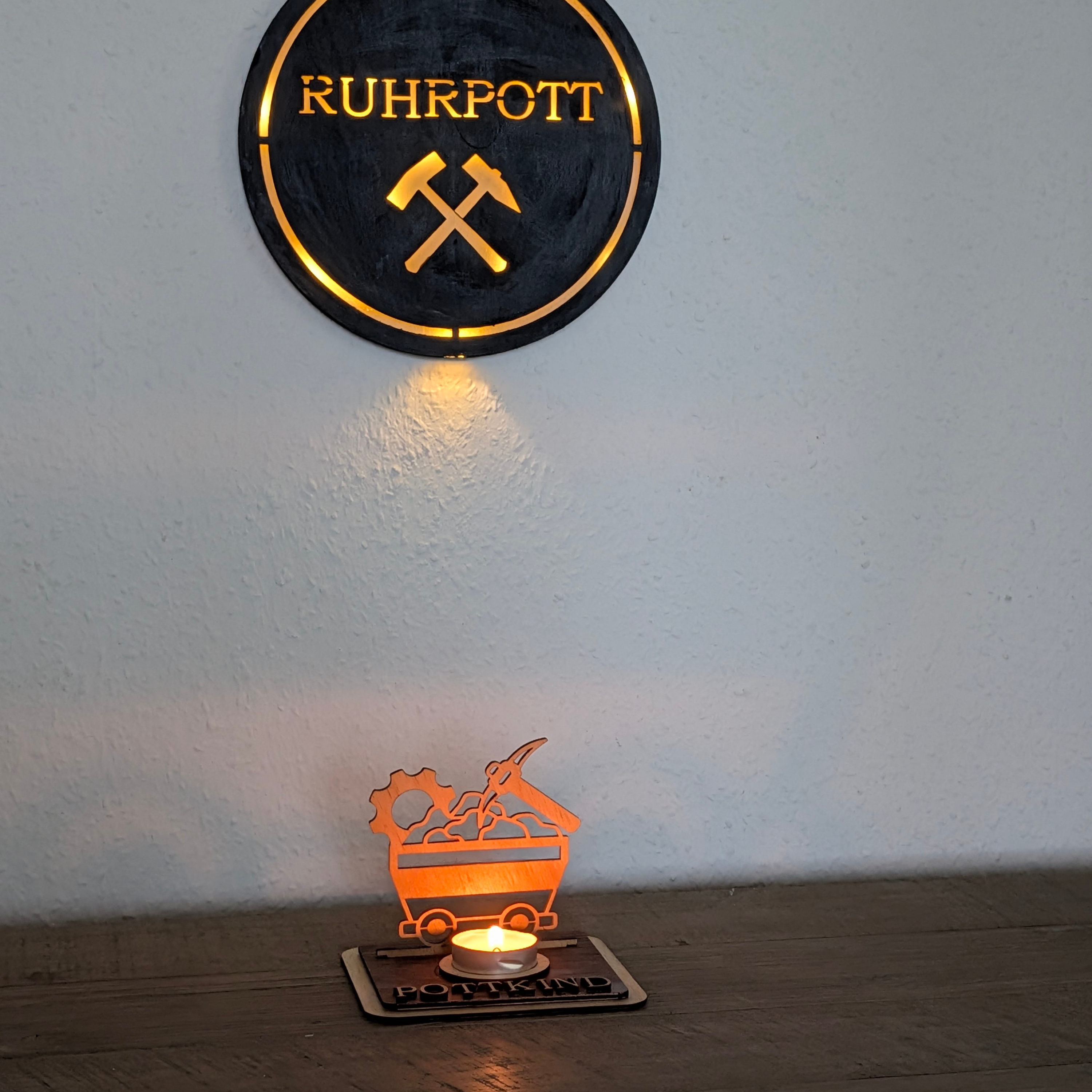 Personalisierter Teelichthalter Bergbau Lore aus Holz – Ruhrpott Geschenk für Kumpel & Malocher