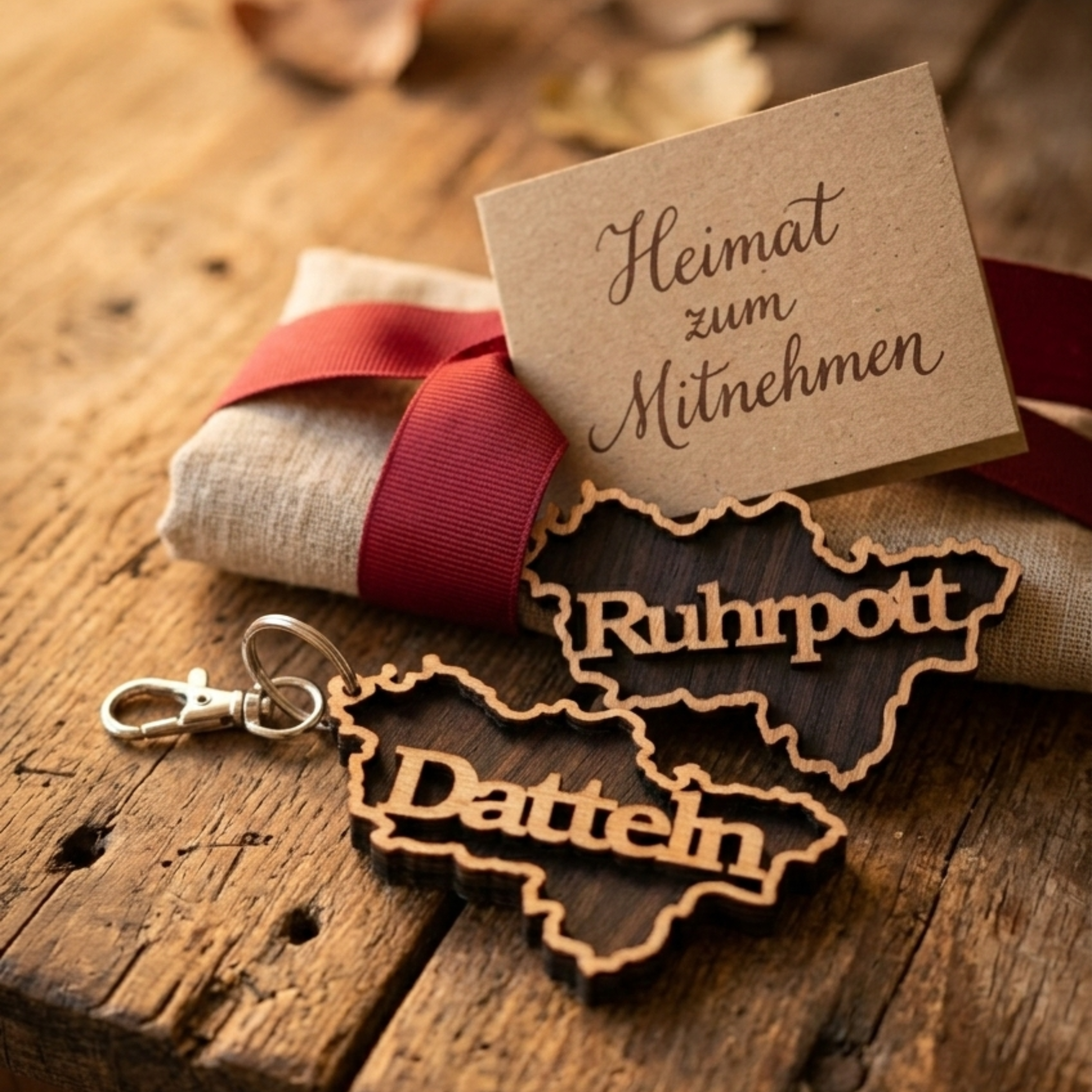 Personalisierter Ruhrpott Schlüsselanhänger mit Wunsch-Stadt – Holz Geschenk & 3er/5er Set