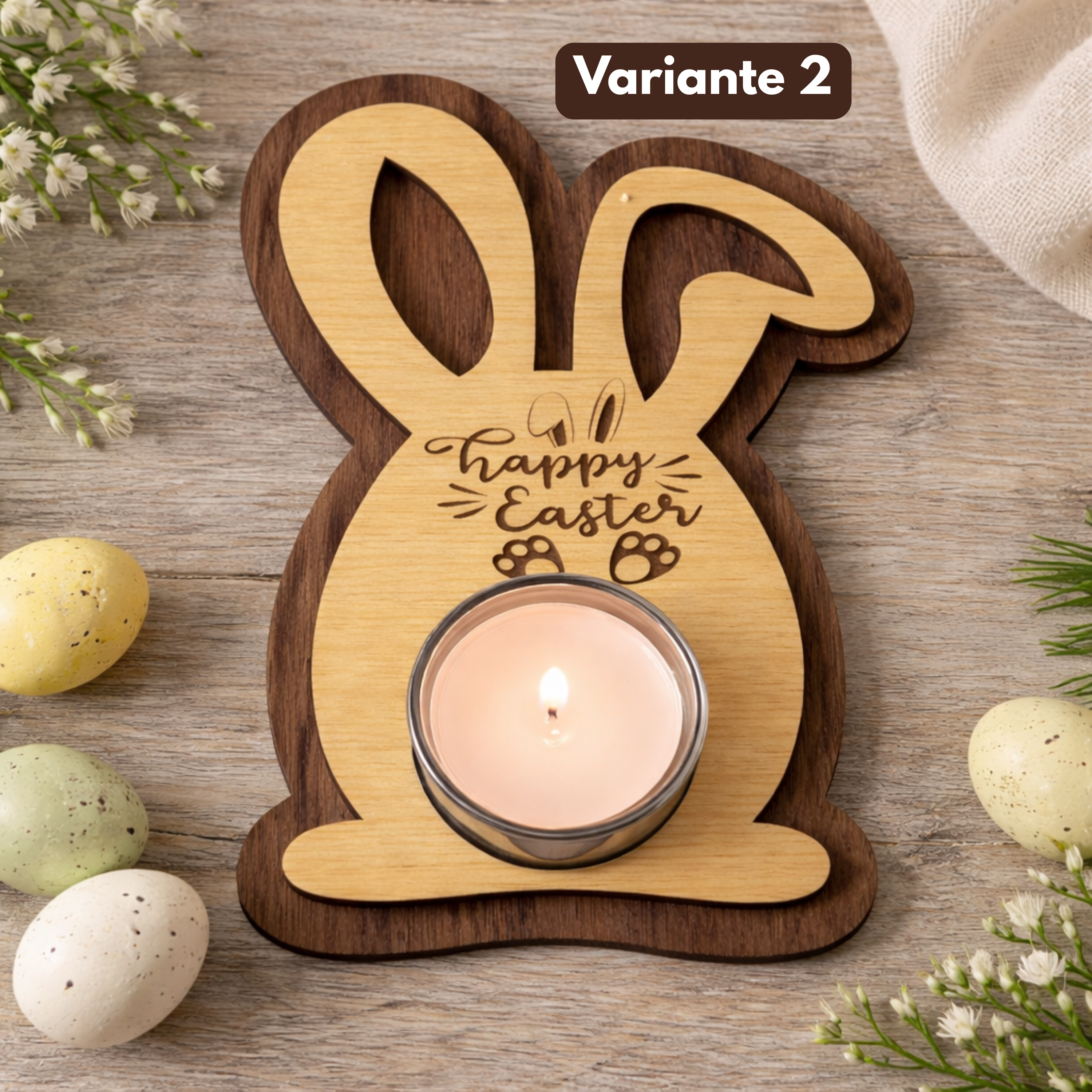 Oster Kerzenhalter Hase aus Holz – Osterdeko & Geschenk zu Ostern