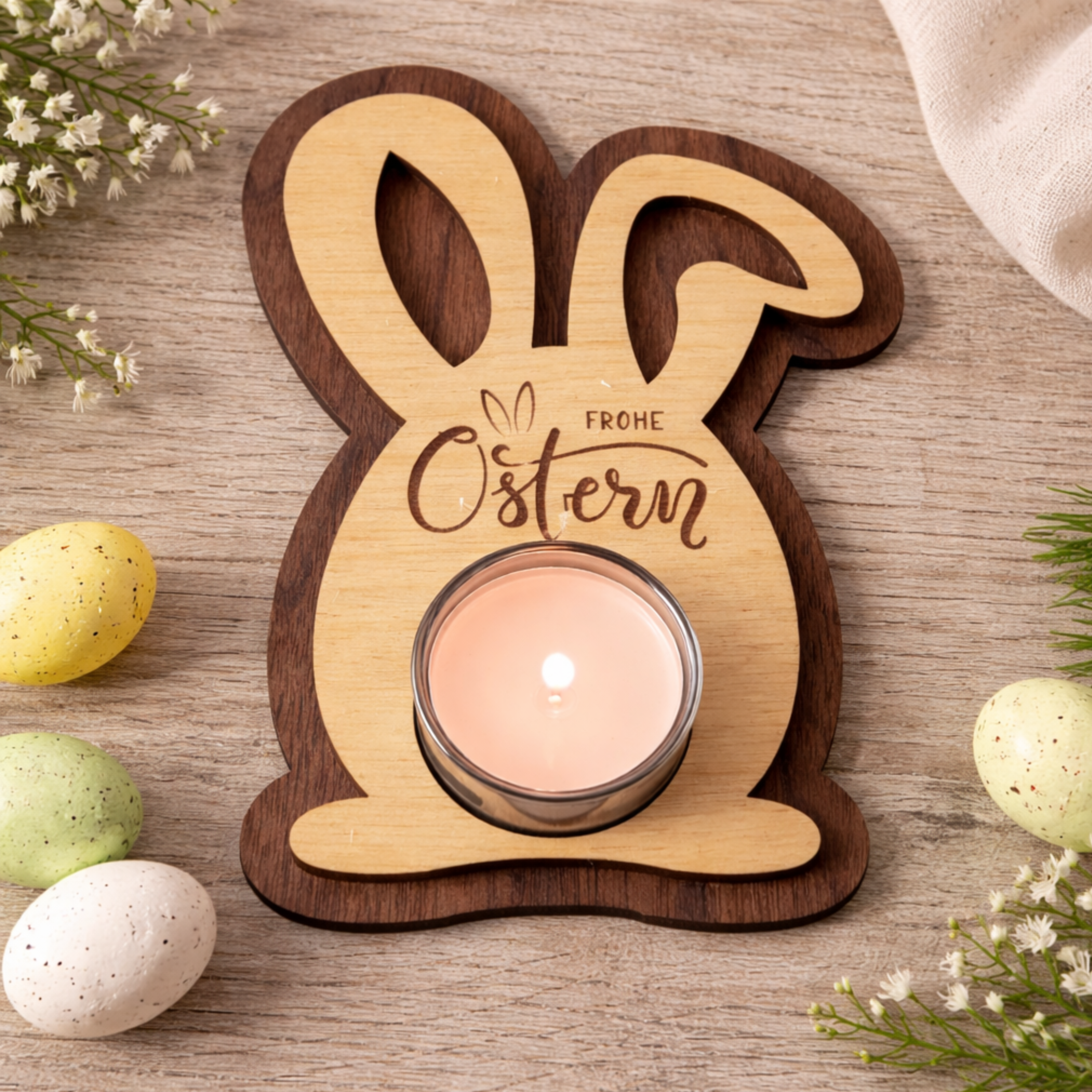 Oster Kerzenhalter Hase aus Holz – Osterdeko & Geschenk zu Ostern