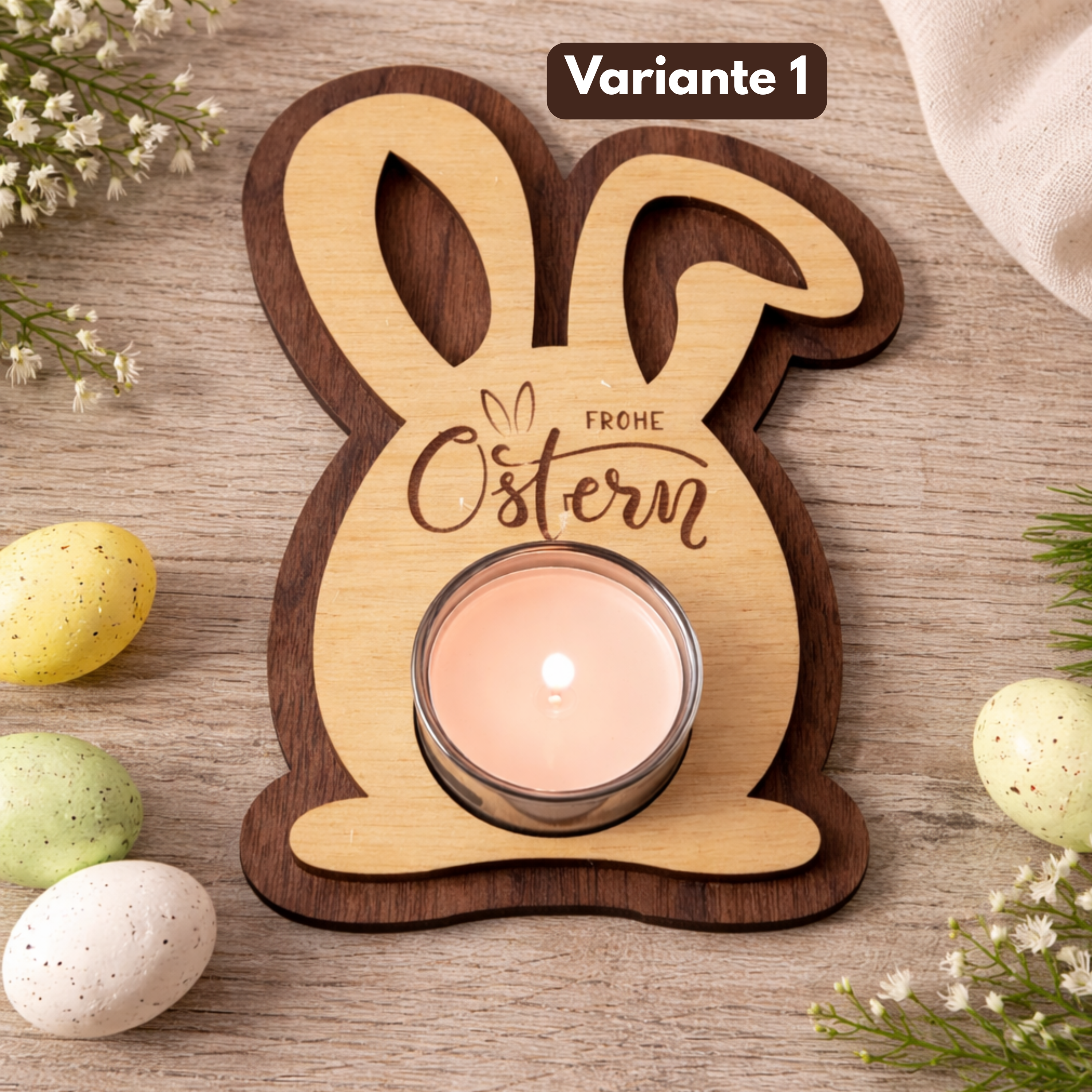 Oster Kerzenhalter Hase aus Holz – Osterdeko & Geschenk zu Ostern