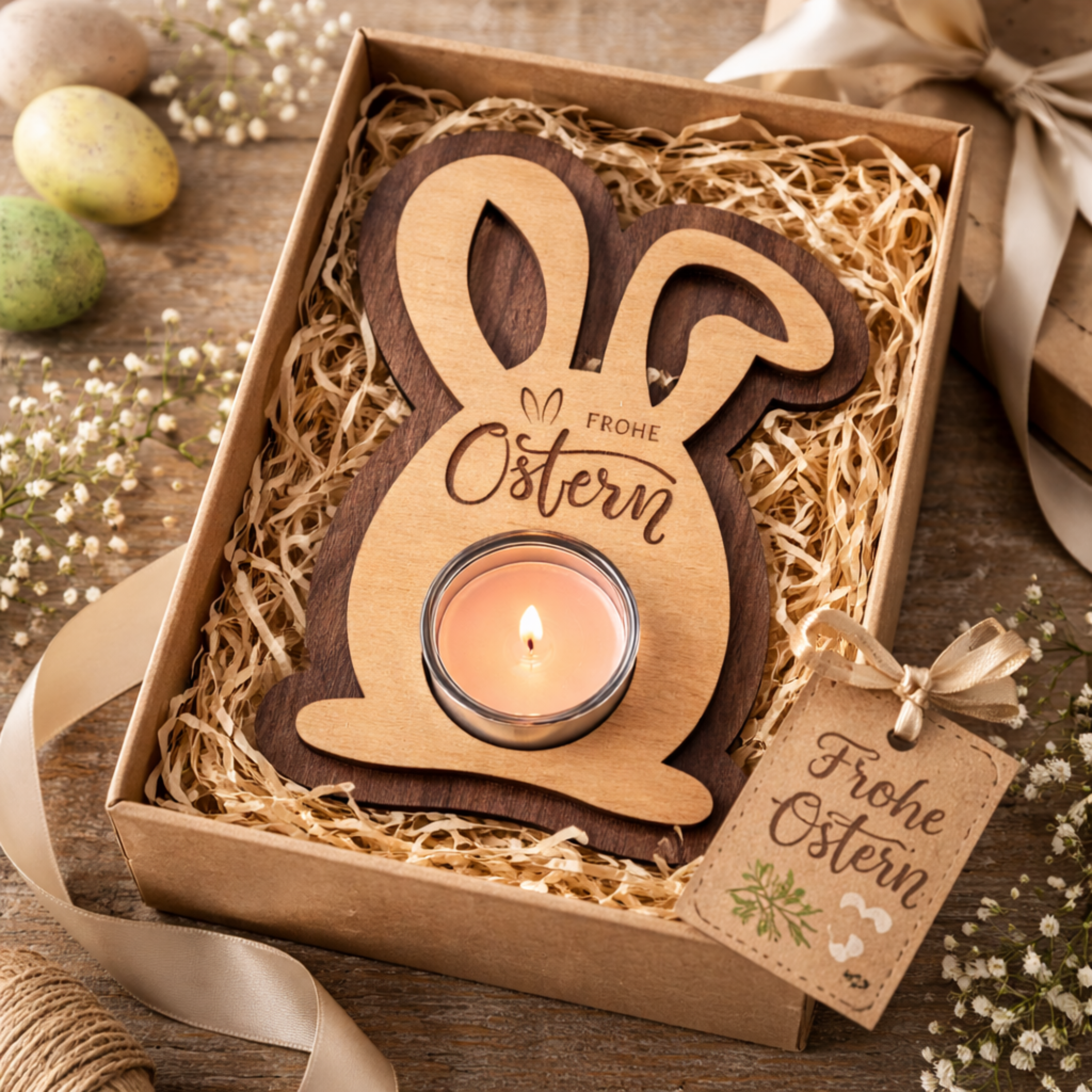 Oster Kerzenhalter Hase aus Holz – Osterdeko & Geschenk zu Ostern