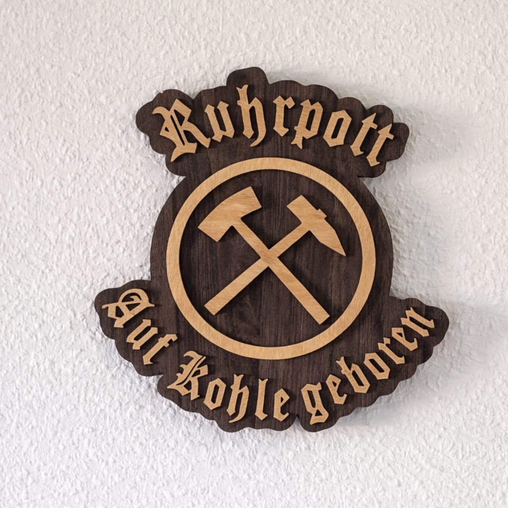 Ruhrpott LED Wandbild aus Holz – indirekt beleuchtet mit Timer | „Ruhrpott – Auf Kohle geboren“
