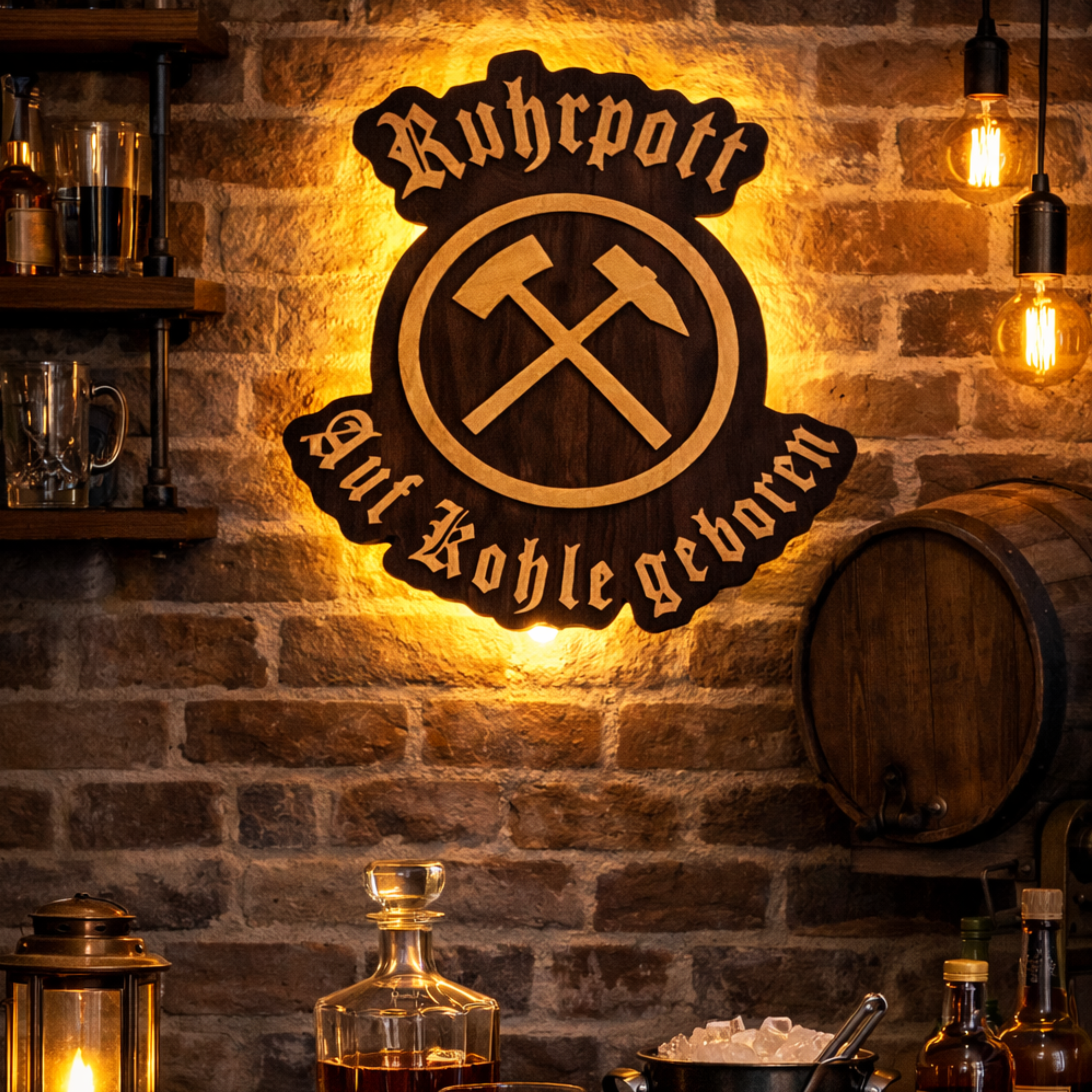 Ruhrpott LED Wandbild aus Holz – indirekt beleuchtet mit Timer | „Ruhrpott – Auf Kohle geboren“