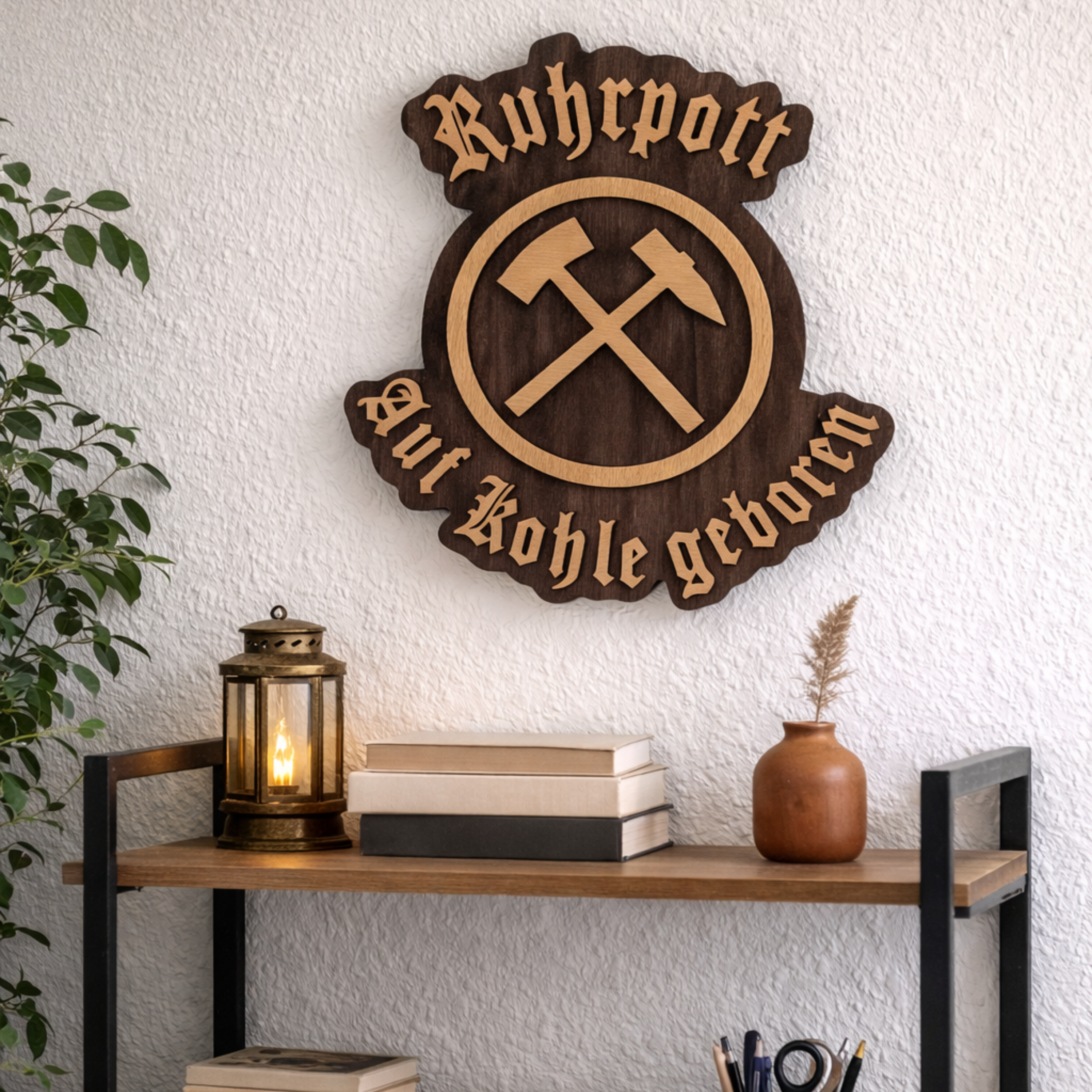 Ruhrpott LED Wandbild aus Holz – indirekt beleuchtet mit Timer | „Ruhrpott – Auf Kohle geboren“